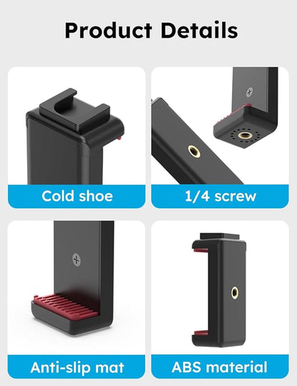 VRIG Phone Tripod Mount with Cold Shoe Adapter,Phone Holder Clip Connector Head Used for Monopod Selfie Stick Travel Mini Flexible Tripod and More