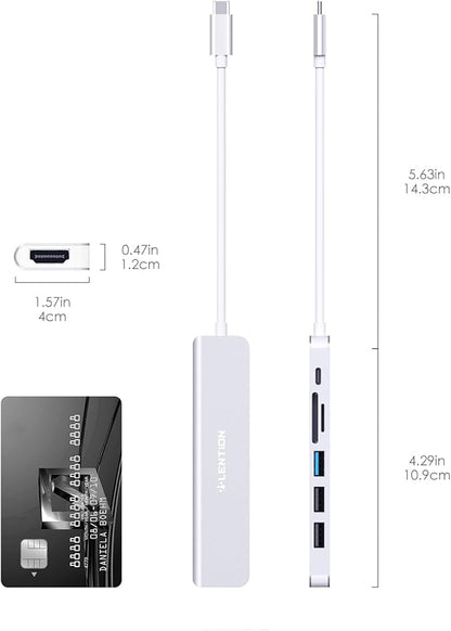 LENTION USB C Hub with 100W Charging, 4K HDMI, Dual Card Reader, USB 3.0 & 2.0 Compatible MacBook Pro, New Mac Air/Surface, Chromebook, More, Stable Driver Adapter (CB-CE18, Silver)