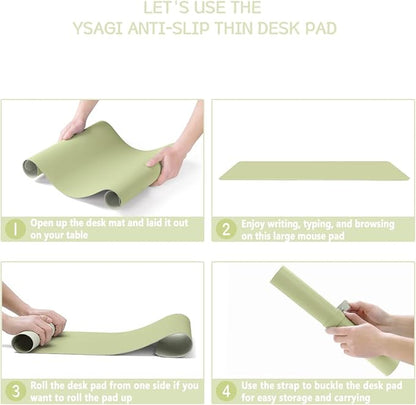 YSAGi Non-Slip Leather Desk Pad L Size, Waterproof Laptop Computer Desk Keyboard Mat, Table Protector Blotter Mat, Large Mouse Pad for Office/Work/Home/Decor(Matcha Green, 35.4" x 17")