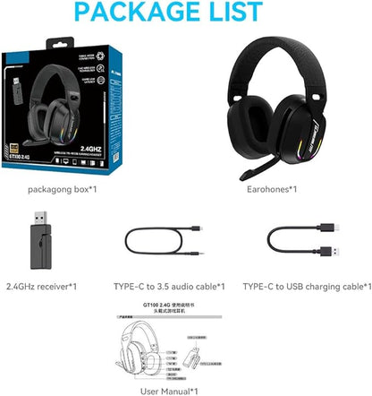 2.4GHz Wireless Gaming Headset for PC, PS5, PS4, Switch - Bluetooth 5.4, 20H Battery, with ENC Noise Canceling Microphone, Cool Lighting, 40mm Drivers,for Wired Mode Xbox Series -Black