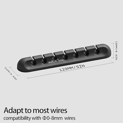 USB Cable Organizer Clips Cord Holder,6 Packs (7-Slots) Black Self Adhesive Desk Cord Cable Management