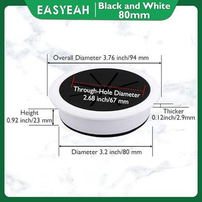 2 Pcs Desk Grommet 3-1/8" / 80 mm, Desk Hole Cover for Cables Black and White, Cable Grommet ABS Plastic, Desk Hole Grommet for Home & Office Pc, Detachable Cable Cord Organizer