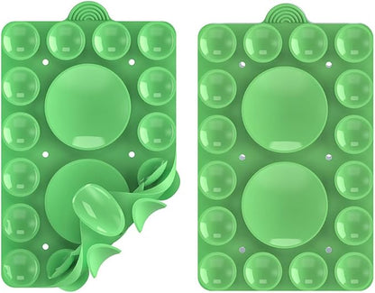 Double Sided Silicone Suction Phone Holder Mount,Compatible with iPhone and Android Cases Hands-Free Mirror Shower Phone Mount Strong Grip Holder (Grass Green, Double Sided 2PCS)