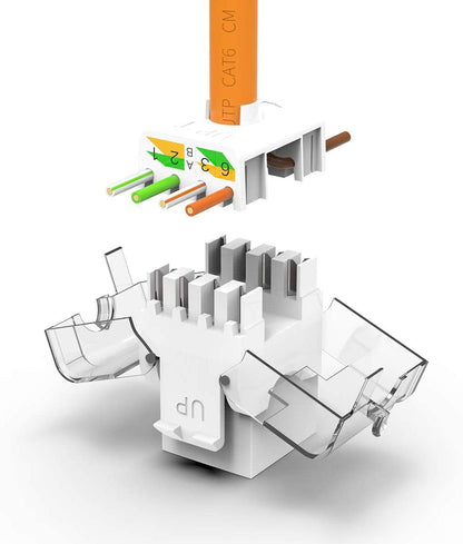 AMPCOM CAT6 Tool-Less Keystone Jack 12-Pack, RJ45 UTP Punch Down Free White