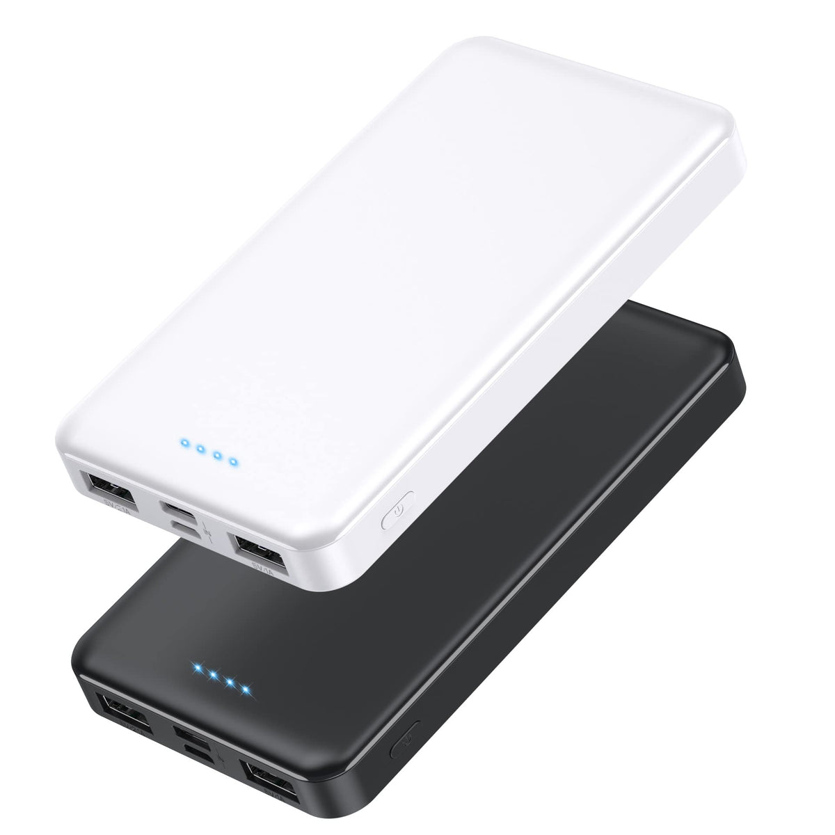 [2 Pack] Portable Charger Power Bank 10000mAh,Ultra Slim Compact External Battery Pack with USB C Input & Dual USB Outputs Backup Charger Compatible with iPhone 14,13, Samsung S20,Tablet-Black+Purple