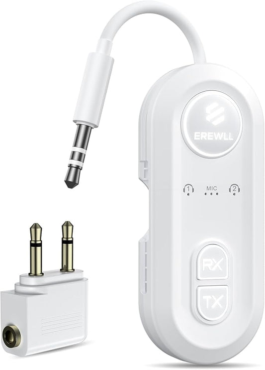 Upgraded Bluetooth 5.4 Transmitter Receiver, Airplane Bluetooth Adapter with Qualcomm aptX Adaptive, Supports 2 AirPods/Headphones, Wireless Audio Transmitter for TV, Travel, Car & Gym, Cable Storage