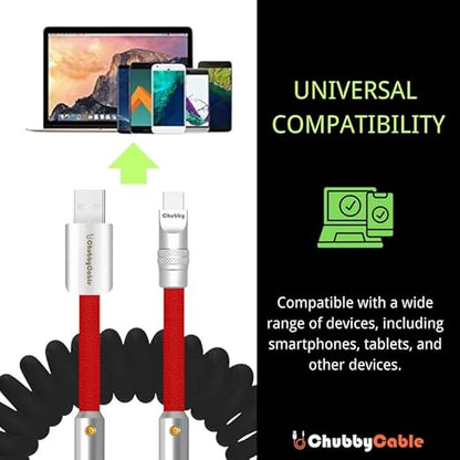 chubbycable Colorblock Chubby - Spring Braided Silicone Charge Cable Coiled USB C Cable Fast Charging Type C Charger Cord for Car, Blue+Pink, Type-C to Type-C, 2.29FT-3.6FT