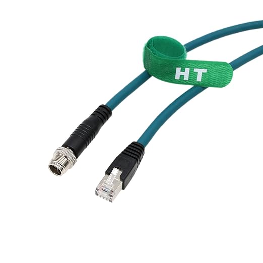 M12 Ethernet 8 Pin X Coded RJ45 CAT7e GigE Cable for Basler Cognex Keyence Datalogic Microscan Sick Camera Sensor High Speed Network Switch 2 Meter