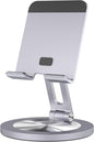 360 Rotating Phone Stand for Desk, Dual-Adjustable Foldable Aluminum Desktop Phone Holder Compatible with iPhone 16 15 14 13 12 11 Series, iPad-Mini, 4-8" All Phones (Grey)