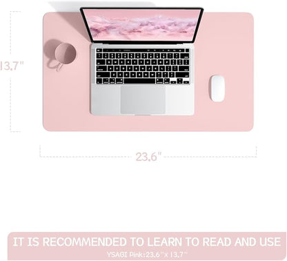 YSAGi Non-Slip Leather Desk Pad, Waterproof Laptop Computer Desk Keyboard Mat, Table Protector Blotter Mat, Large Mouse Pad for Office/Work/Home/Decor(Pink, 23.6" x 13.7")