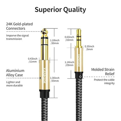 3.5mm to 1/4 Stereo Audio Cable 6.6 Feet /2M, 1/8" to 6.35mm 1/4" TRS Male Aux Cord Double Shielded with Braiding for Guitar, Amplifiers, PC, Home Theater, Speaker, etc.