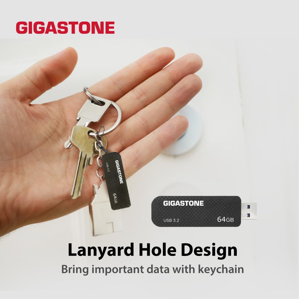 GIGASTONE 64GB USB 3.2 Flash Drive, 80MB/s High-Speed Data Transfer, Carbon Fiber Design, Retractable