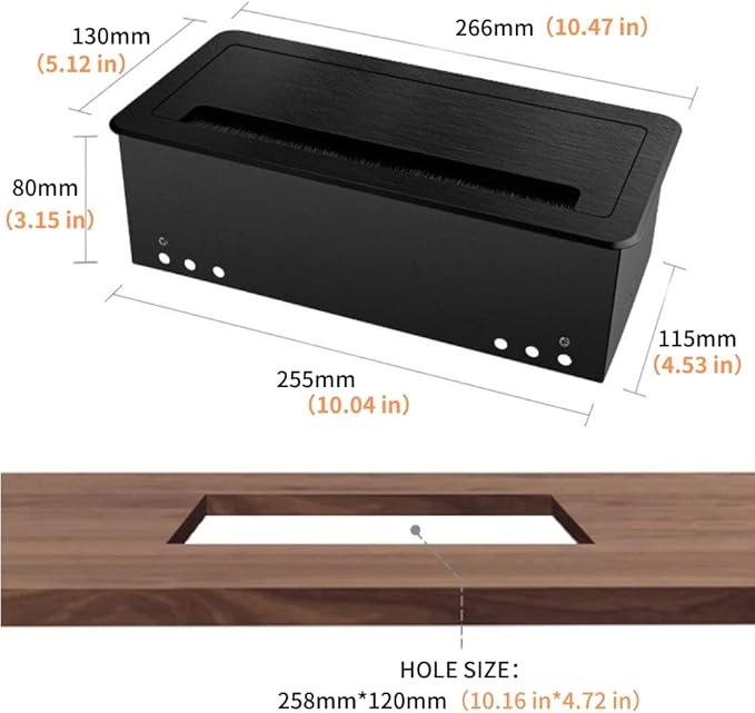 ZESHAN Cable Cubby Conference Table Power Box with 45 Degree Angle Convenient Plug-in Socket, Power Fully Enclosed Bottom Box Power Socket, USB, HDMI, RJ45