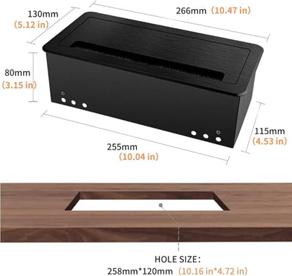 ZESHAN Cable Cubby Conference Table Power Box with 45 Degree Angle Convenient Plug-in Socket, Power Fully Enclosed Bottom Box Power Socket, USB, HDMI, RJ45