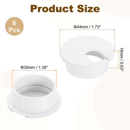 uxcell 6 Pcs 35mm (1.38 Inch) Desk Grommet, Plastic Cable Hole Cover, Wire Cord Cable Organizer for Home Office Computer Desk Cabinet, White