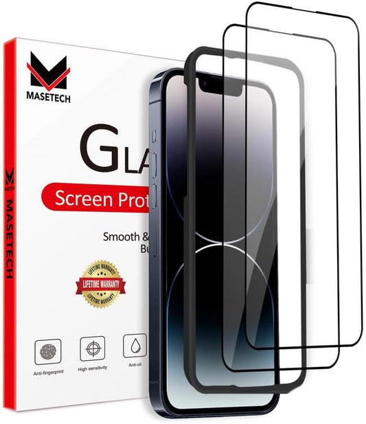 MASETECH iPhone 14/13/13 Pro Screen Protector Tempered Glass and Installation Tool Compatible with Apple 2022 (2 Pack)