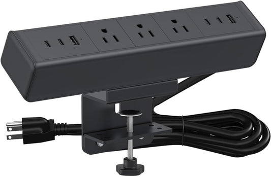 Desk Clamp Power Strip 4 USB-C&2USB-A,3 AC Outlet for Home&Office