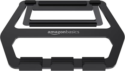 Amazon Basics Aluminum Portable Foldable Laptop Stand with Ventilated Cooling, Anti-Slip Design, Travel-Friendly, for Laptops up to 13", Black