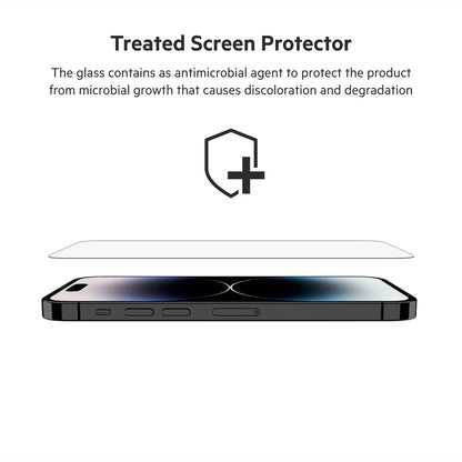 Belkin TemperedGlass iPhone 14 Pro Screen Protector - iPhone 14 Pro Accessories - Easy Application With Installation Guide Tray - Tempered Glass Antimicrobial Screen Protector - 9H Hardness Tested