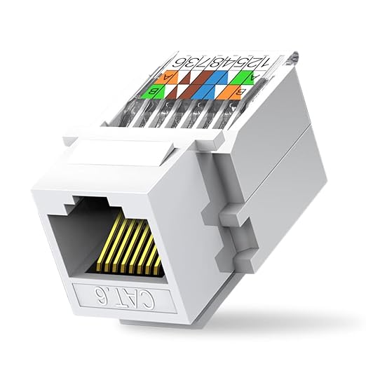 ZOERAX 20-Pack Cat6 Tool-Less RJ45 Keystone Jack, No Punch-Down Tool Required Module Coupler (Not Compatible with Patch Panel), White