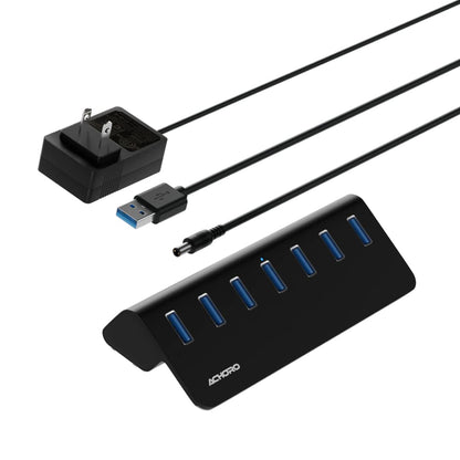 Achoro 7-Port Powered USB 3.2 Hub (2nd Gen) – 10Gbps Super Speed Aluminum USB Expander for Computer, Mac, PC, Laptop, Smartphone & Tablet – External Multi-Port Hub