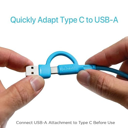 BLACK+DECKER USB C Multi Charging Cable, Fast Multi Charger Cable w/Adapter, Braided 2 in 1 Multiple USB Cable, Universal Charging Cord w/Type C/USB Adapter for iPhone 16 15/Samsung/LG/Tablets/More