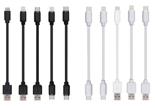 JuSoFU 10-Pack Multi Short USB Cables & TypeC-C Cables for Charging Stations Compatible/w iPhone17,16,15, iPhone14-5/ iPads/iPad mini/iPad Pros/Samsung Moblies & Tablets/Pixel & Nexus/HTC/Sony(Black)