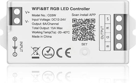 BTF-LIGHTING C03W RGB PWM SMD FCOB (+ R G B) 4PIN LED Strip 2.4GHz Tuya WiFi Group Controller Alexa Google Home Smartphone APP Control Compatible with WR01RF RC03RFB RC04RFB RC05RFB Remote