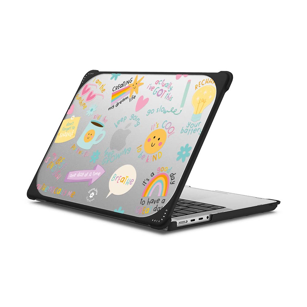 CASETiFY Bounce MacBook Pro 16-inch (M1-M5) Case [Enhanced Protective Corner Design/Ventilation Cutouts/Anti-Slip Grip] - Small Blue Flowers - Clear Black