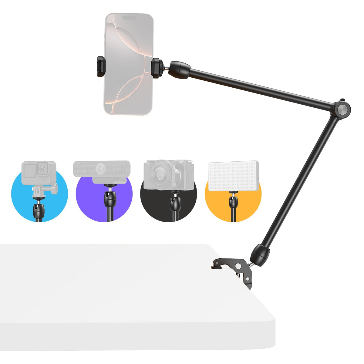SMALLRIG Desktop Magic Arm Support with Super Clamp Kit, Phone Mount Clamp