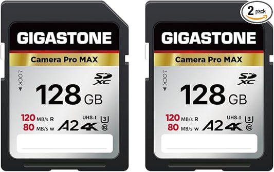 【5-Years Data Recovery】GIGASTONE 128GB SD Card 2-Pack 4K Camera Pro MAX, UHS-I A2 4K SDXC Memory Card High Speed 4K UHD Video Speed up to 120MB/s Compatible with Kodak Digital Camera with 2 Mini cases