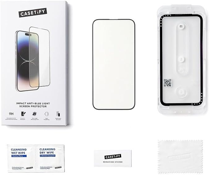 CASETiFY Impact Anti-Blue Light Screen Protector [Strengthened 9H aluminosilicate glass, applicator included] for iPhone 16 Pro