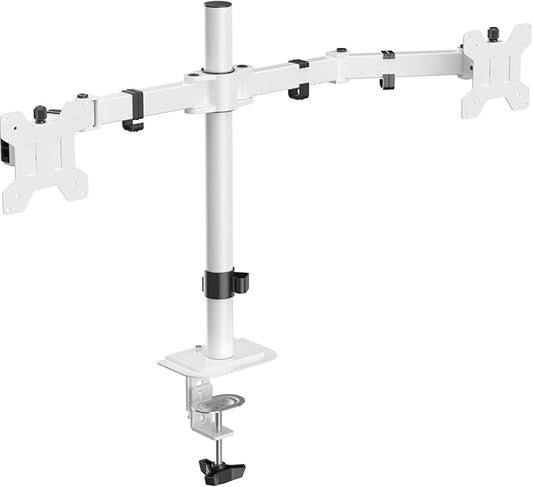 Suptek Dual Monitor Desk Mount, Adjustable Dual Monitor Arm for 2 Monitor Screens up to 43 inch, 15.75" Pole Monitor Stand for Desk, Holds up to 22 lbs,White(MD9442LW)