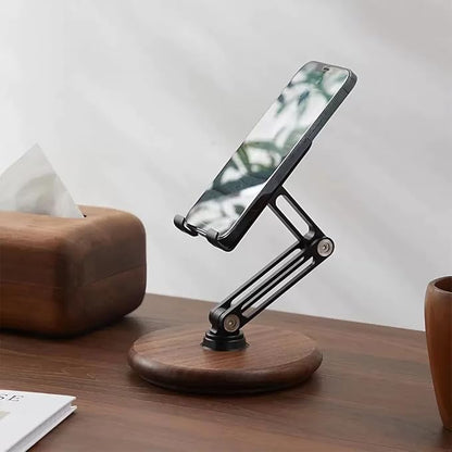 iPhone Stand for Desk, Phone Stand Adjustable Foldable, Cell Phone Holder 360 ° Rotation, Compatible with iPhone 16 15 14 13 12 11 Pro Xs Xs Samsung Galaxy Tablets All Phones, Walnut