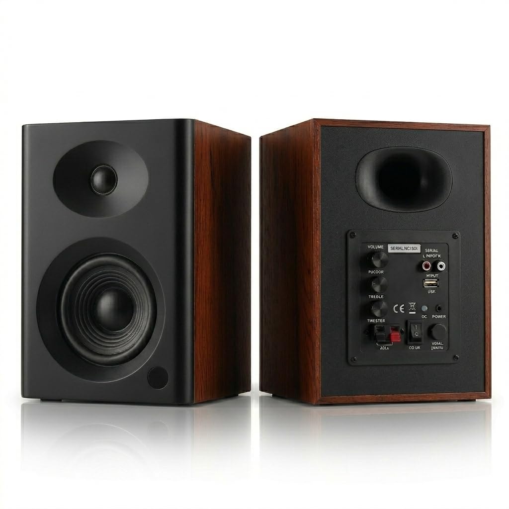 NSY Audio 4-Inch Powered Bluetooth Bookshelf Speakers, White