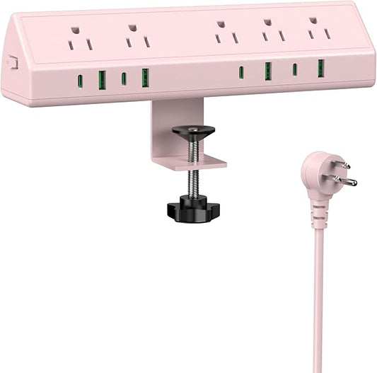 Jgstkcity Desk Clamp Power Strip USB C 45W,Surge Protector,Pink