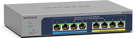 NETGEAR 8-Port PoE Switch, 2.5Gb Switch (MS108EUP) - Multi-Gigabit Easy Smart Managed, 4 x PoE++ and 4 x PoE+ @ 230W, Desktop or Wall Mount