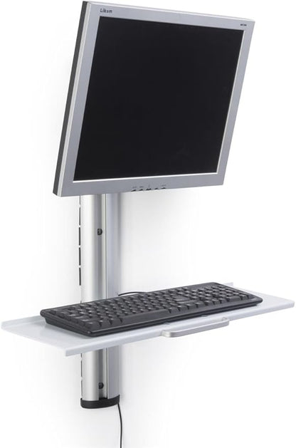 Displays2go Adjustable Monitor Display for Wall Mounting, Adjustable Height, Aluminum Build – Silver, White (VMSSWWM27)