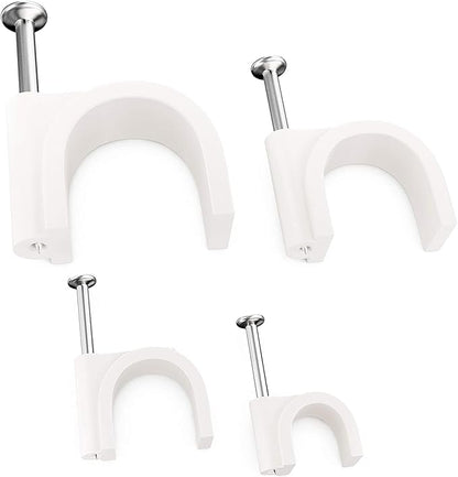 Pro-Grade, Cable Clips with Steel Nails 6mm, 8mm, 10mm, 12mm Size Wire Holders and Tacks 100 Each. Durable, UV Resistant Easy Install Plastic Clips Organize Coax, Ethernet, Cat5, Cat6 and Other Cords