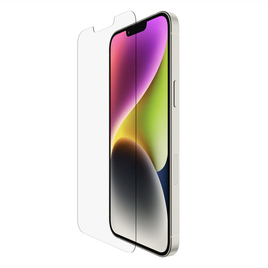 Belkin UltraGlass iPhone 14 Plus, iPhone 13 Pro Max Screen Protector - Easy Application with Installation Guide Tray - Crystal Clear Tempered Glass Screen Protector with AntiMicrobial-Treated Display