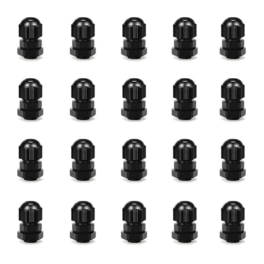 CGELE Cable Gland 20 Pack Plastic Waterproof Adjustable Connector 3-7mm PG7 Strain Relief Cord Connectors Joints Nylon with Gaskets