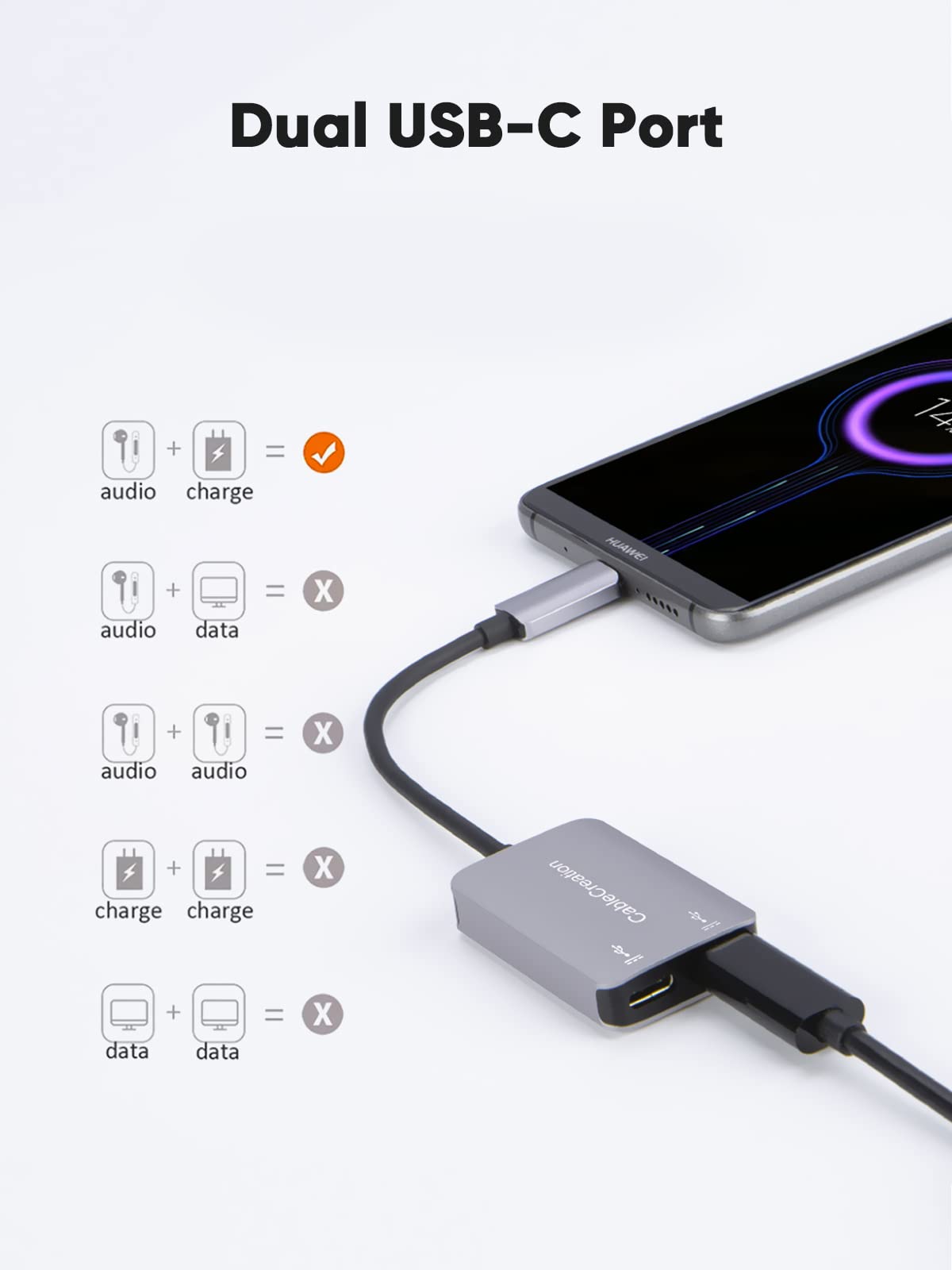 CableCreation USB Type C Splitter,2-in-1 USB C Audio Adapter and PD Charger