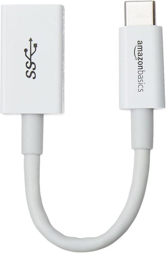 Amazon Basics USB-C to USB-A 3.1 Gen1 Female Adapter Cable Converter, 5Gbps High-Speed, USB-IF Certified, for Laptops, Tablets, Phones (iPhone 16/15), White
