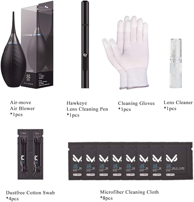 VSGO Professional Camera Cleaning Kit with Portable Bag Air Blower Lens Cleaning Pen Spray Cotton Swab Cloth Compatible for Canon, Nikon, Sony DSLR Cameras and Sensitive Electronics Bundle(VS-A3E)
