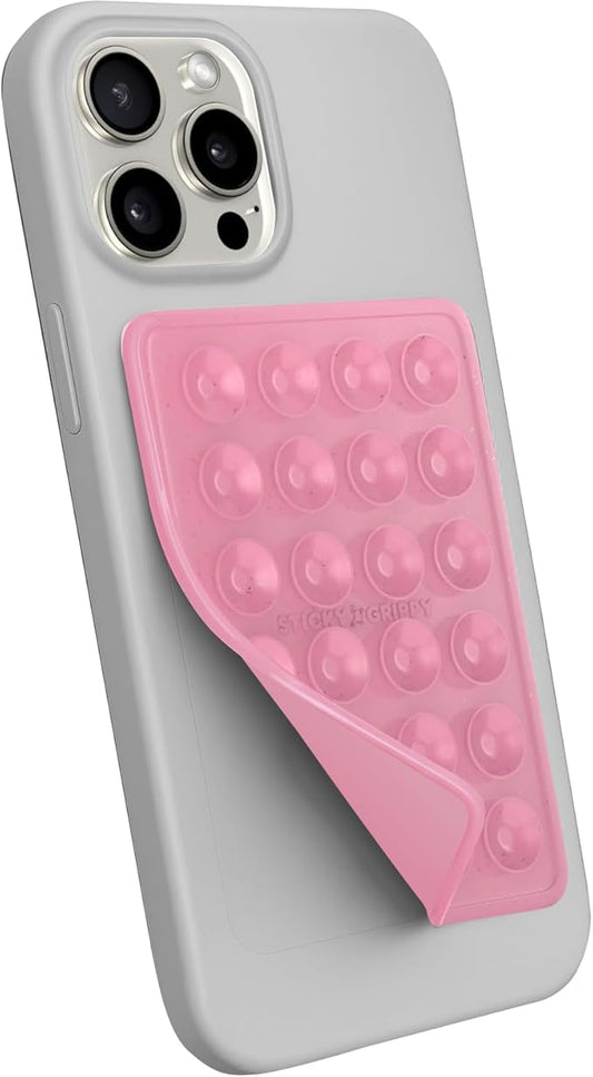StickyGrippy Suction Phone Case Mount, Sillicon Adhesive Phone Accessory for iPhone and Android, Hands-Free Strong Grip Mirror Shower Phone Holder, Tiktok Videos and Selfies (Pink Glitter)