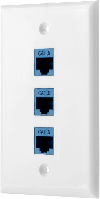 POKIVIR - Cat6 Keystone Ethernet Wall Plate Female to Female - White (8 Port)