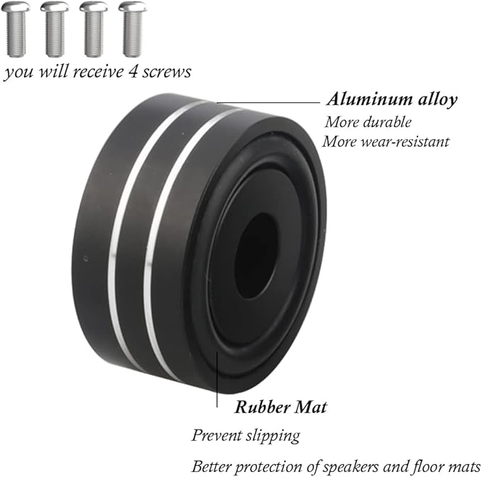 Tertullus 4 Pcs HiFi Speaker Isolation Feet 40x20mm Aluminum Speaker Spike Pad for Turntable, Subwoofers, Amplifier, HiFi Devices, Dac, Recorder, Cd (Black)