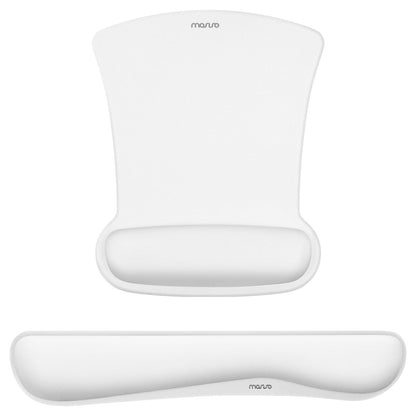 MOSISO Wrist Rest Support for Mouse Pad & Keyboard Set, Ergonomic Mousepad Non-Slip Base Home/Office Pain Relief & Easy Typing Cushion with Neoprene Cloth & Raised Memory Foam, White