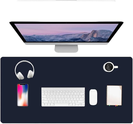 PU Leather Desk Pad Protector Gaming Mouse Pad Non Slip Desk Mat for Keyboard and Mouse Waterproof Desk Writing Pad for Office and Home Desk Accessories(Dark Blue, 31.5 * 15.7)
