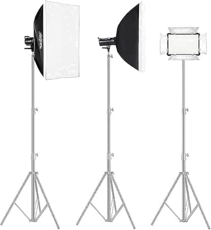 Stainless Steel Photography Video Tripod Stand, Spring Cushioned Heavy Duty Tripod Stand, 9.5ft/2.8m, Universal Adapter for Photography Studio Monolight Reflector Portrait